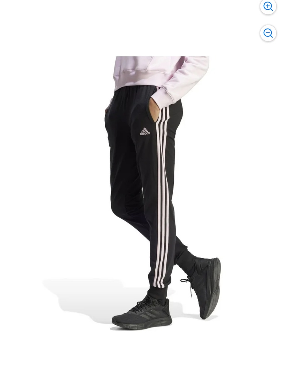 adidas Essential 3-Stripe Track Pants Black Clear Pink S inseams 30”